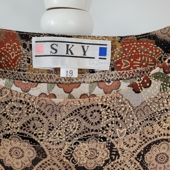 Vintage Grandma SKY 90s Floral Tan & Cream Airy Short Sleeve Top - Picture 4 of 10